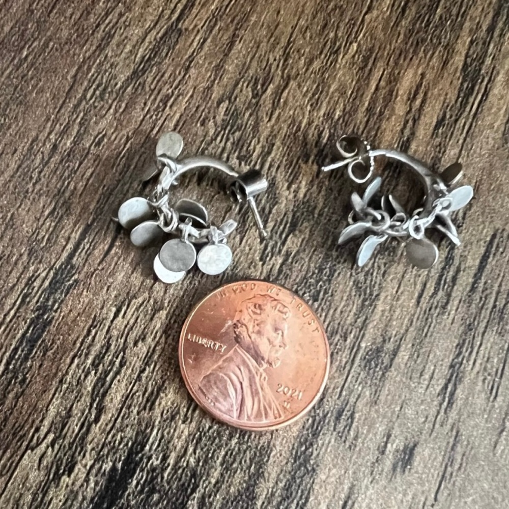 Me & Ro Tiny Silver Hoop Earrings with Lotus Petals